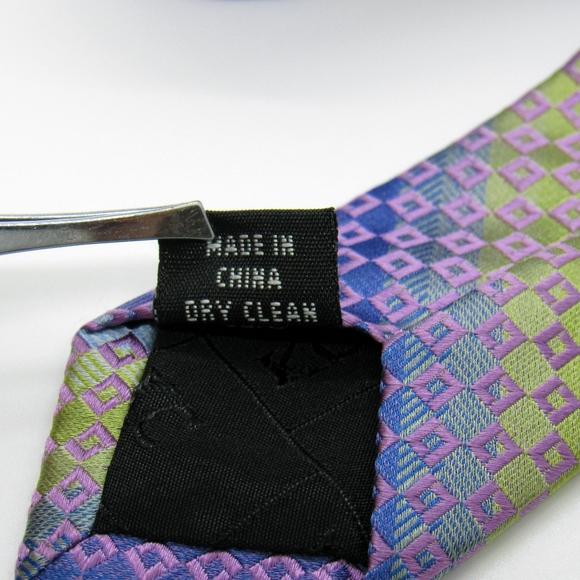 Kenneth Cole New York Men's Neck Tie - Purple, Blue, & Green Checkered Pattern - Picture 8 of 9